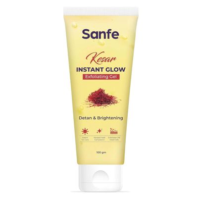 San-fe Kesar Instant Glow Exfoliating Gel | Visibly removes tan & brighten skin | AHA Exfoliation in Minutes | Smooth & Bright Skin | 100g