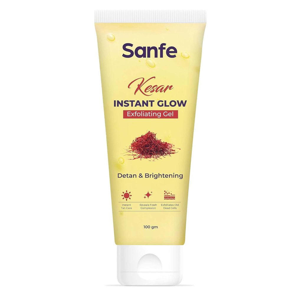 San-fe Kesar Instant Glow Exfoliating Gel | Visibly removes tan & brighten skin | AHA Exfoliation in Minutes | Smooth & Bright Skin | 100g