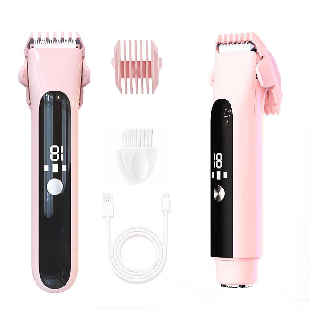 Professional 2-in-1 Bikini Trimmer for Women, Painless Dual Head Electric Shaver & Razor, IPX7 Waterproof Rechargeable Lady Shaver for Body, Face, Underarm, Private Area with LED Display