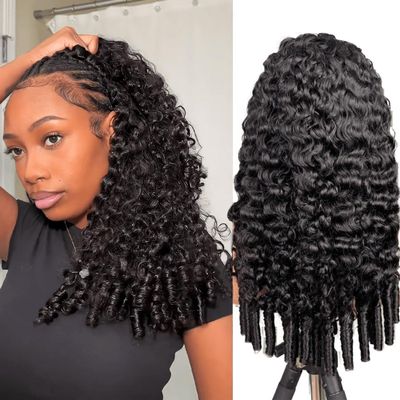 OWNROSE Half Wig Human Hair Burmese Curly Wig Human Hair Curly Half Wig 200% Density Drawstring Seamless Flip Over Half Wigs for Women Invisible Hairline Beginner Friendly Headband Wig 26 Inch