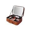 Acronmers Leather Makeup Case with LED Lighted Mirror Travel Makeup Bag Makeup Organizer Train Case Portable Make up Bag Vanity Mirror, with Brush Holder & Storage Dividers(Brown) view 1
