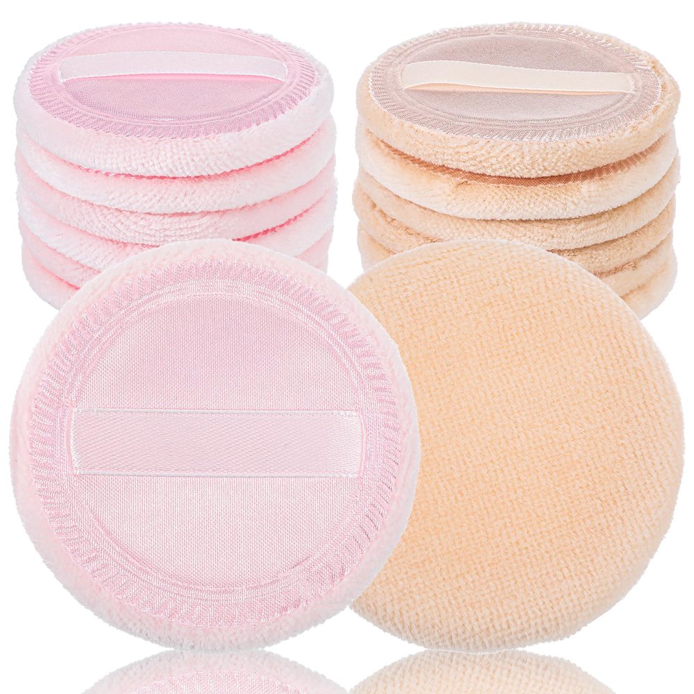 12 Pcs Makeup Powder Puff Round Velour Face Makeup Powder Pads With Ribbon For Loose Pressed And Setting Powder Soft Face Compact Powder Puffs For Loose Setting Pressed Powder