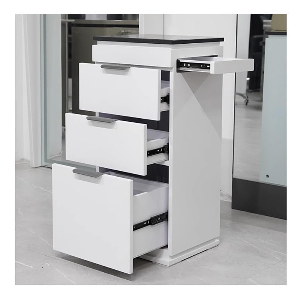 GRRICEPL Beauty Salon Storage Cabinet, Salon Workbench with Sockets, Three-Layer Solid Wood Drawer, Hairdryer Holder, Hidden Pull-Out Drawer