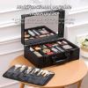 Acronmers Makeup Travel Train Case with Mirror LED Light Cosmetic Bag Portable Storage Adjustable Partition Waterproof Makeup Brushes for Pool Parties Work Touch-Ups view 2
