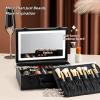 Acronmers Makeup Travel Train Case with Mirror LED Light Cosmetic Bag Portable Storage Adjustable Partition Waterproof Makeup Brushes for Pool Parties Work Touch-Ups view 4