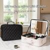 Acronmers Leather Makeup Case with LED Lighted Mirror Travel Makeup Bag Makeup Organizer Train Case Portable Make up Bag Vanity Mirror, with Brush Holder & Storage Dividers(Black) view 2