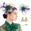 Mardi Gras Fascinators for Women, 2-in-1 Feather Mesh Headband, Mardi Gras Hair Accessories Headpiece for Carnival Tea Party view 1