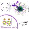 Mardi Gras Fascinators for Women, 2-in-1 Feather Mesh Headband, Mardi Gras Hair Accessories Headpiece for Carnival Tea Party view 3