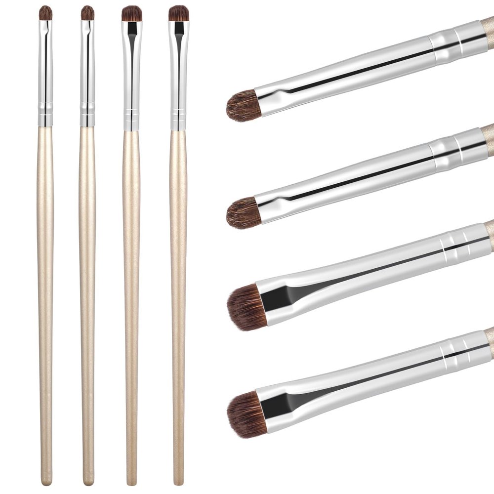 4 PCS Eyeliner Smudge Brush Small Eyeshadow Brush Reusable Mini Pencil Soft Makeup Tool Fine Point Flat Tiny Makeup Applicator Set for Women Blending Eyeliner Cream Liquid Concealer