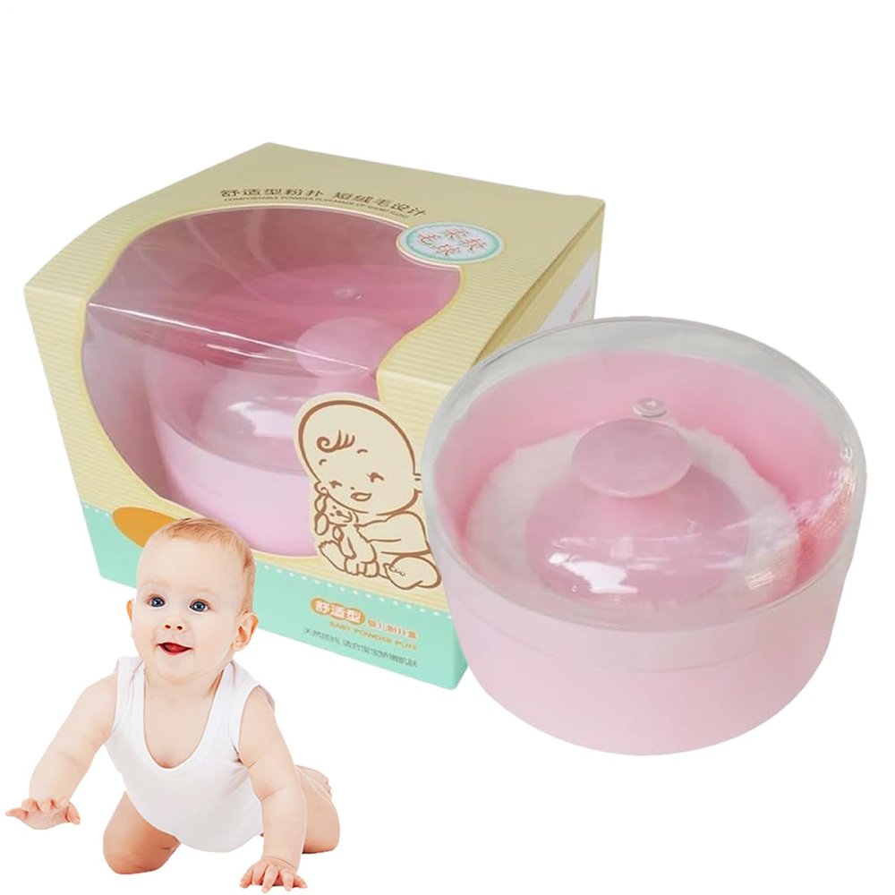 Baby Powder Puff and Container Travel - Dusting Powder Case - Applicator Holder Case for Travel Bedroom Home Caregivers New Parents Daycare Providers Nursery Bath Time
