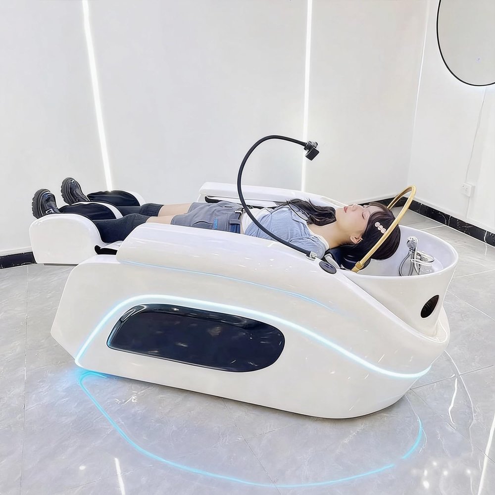 CHEEMHOM Head SPA Shampoo Bed (Smart Full Body Massage),Electric Massage Bed with White Modern Simplicity Design with Future Light Luxury Style