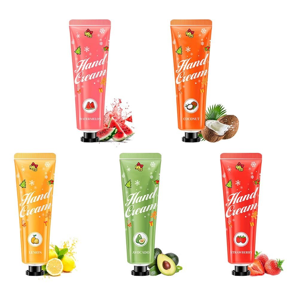 Wenrny 5 Pack Hand Cream Gifts Set for Dry Cracked Hands,5 x 30ml Travel Size Mini Hand Lotion for Women Men,Fruit Scents Bulk Hand Creams-Moisturizing,Hydrating Easy Absorb,and Smoothing