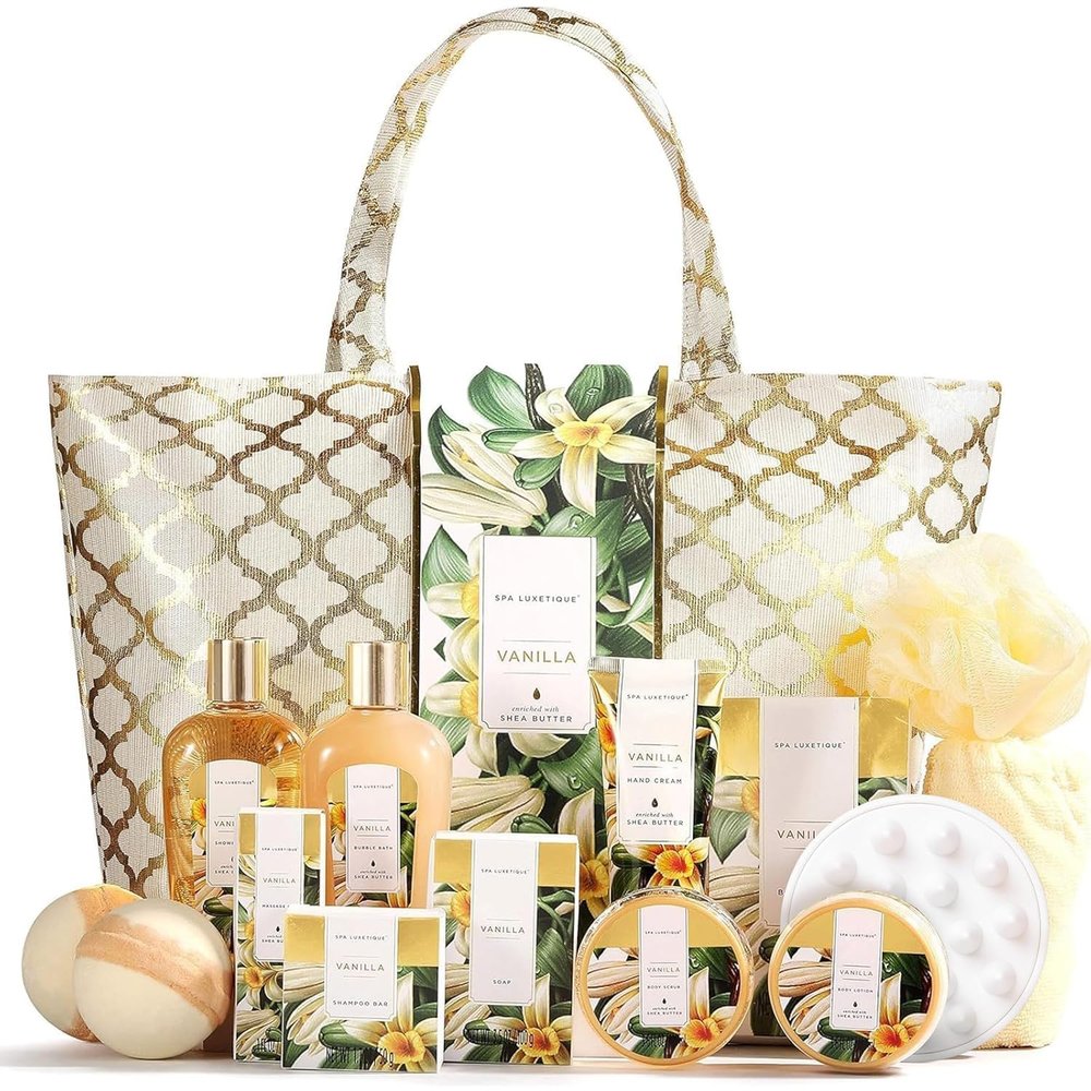 Gift Baskets for Women,15 Pcs Vanilla Spa Giftsfor Women, Women's Gifts with Bubble Bath,Bath Salt, Bath Bombs, Christmas Spa Baskets