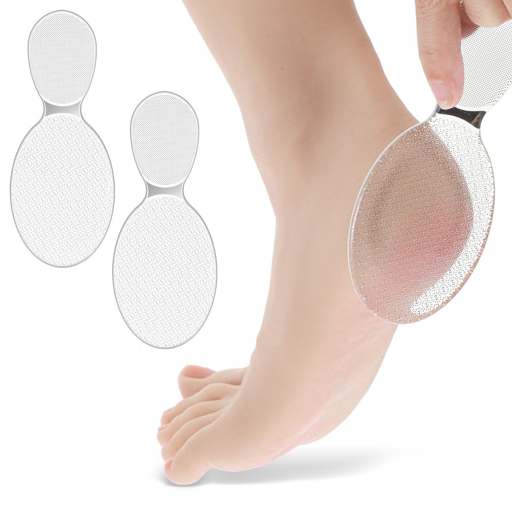 2 Pack Glass Foot File, 8-Shaped Rough Smooth Side Callus Remover, Nano Glass Nail File Feet Heel Scrubber, Double-Headed Foot Care Pedicure Tools for Dead Skin Removal Cracking Wet and Dry Feet