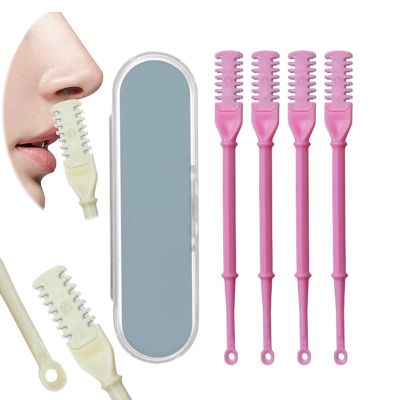 360 Rotating Manual Nose Hair Trimmer | Double-Sided Stainless Steel Blades for Precision & Safety | Portable ABS Travel Essential for Men & Women (Pink, 4PCS)