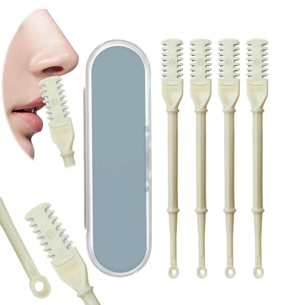 360 Rotating Manual Nose Hair Trimmer | Double-Sided Stainless Steel Blades for Precision & Safety | Portable ABS Travel Essential for Men & Women (Beige, 4PCS)