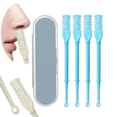 360 Rotating Manual Nose Hair Trimmer | Double-Sided Stainless Steel Blades for Precision & Safety | Portable ABS Travel Essential for Men & Women (Blue, 4PCS)