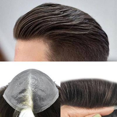 LYRICAL HAIR Toupee For Men Ultra Thin Skin V-looped Mens Toupee 0.03mm Transparent Full Poly Pu Human Hair Wig Hairpiece System Natural 7"X9"-110% Light to Medium Density, 2# Darkest Brown