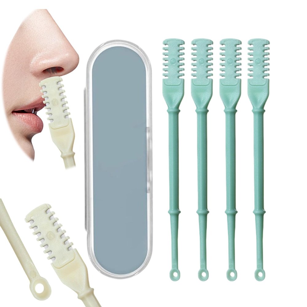 360 Rotating Manual Nose Hair Trimmer | Double-Sided Stainless Steel Blades for Precision & Safety | Portable ABS Travel Essential for Men & Women (Green, 4PCS)