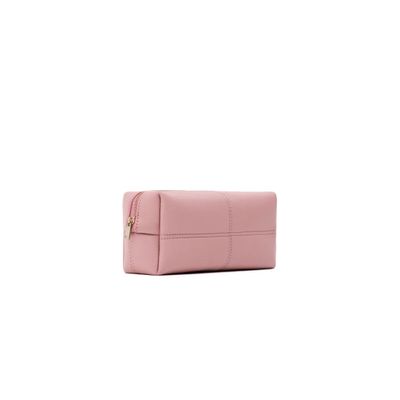 Leather Artisans Pink Leather Makeup Pouch Travel Cosmetic Bag with Zipper