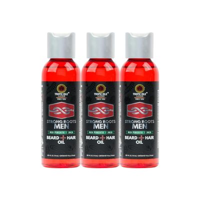 Tropic Isle Living Mens Beard Oil  3x Strong Roots MenBeard + HairOil 4 oz Bundle with Red Pimento, Shea Butter, and JBCO  Moisturizing, Softening, and Shine for Beard and Hair  Gift Set (3 Items)
