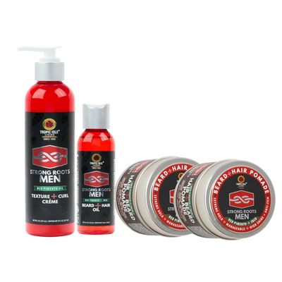 Tropic Isle Living Pacinos Curling Cream  2x Strong Roots Men Beard Pomade 4oz + Hair Oil 4 oz and Curl Crme 8oz Hydrates, Conditions, and Styles  Gift Set (4 Items)