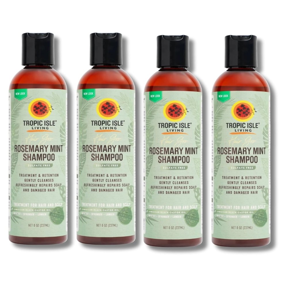 4x Hair Gro Rosemary Mint Shampoo 8oz by Tropical Isle Living  Gently Cleanses, Repairs and Nourishes with Mint, Aloe Vera & Shea Oil for All Hair Types  Gift Set (5 Items)