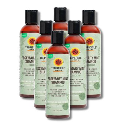 6x Hair Gro Rosemary Mint Shampoo 8oz by Tropical Isle Living Gently Cleanses, Repairs and Nourishes with Mint, Aloe Vera & Shea Oil for All Hair Types Gift Set (7 Items)