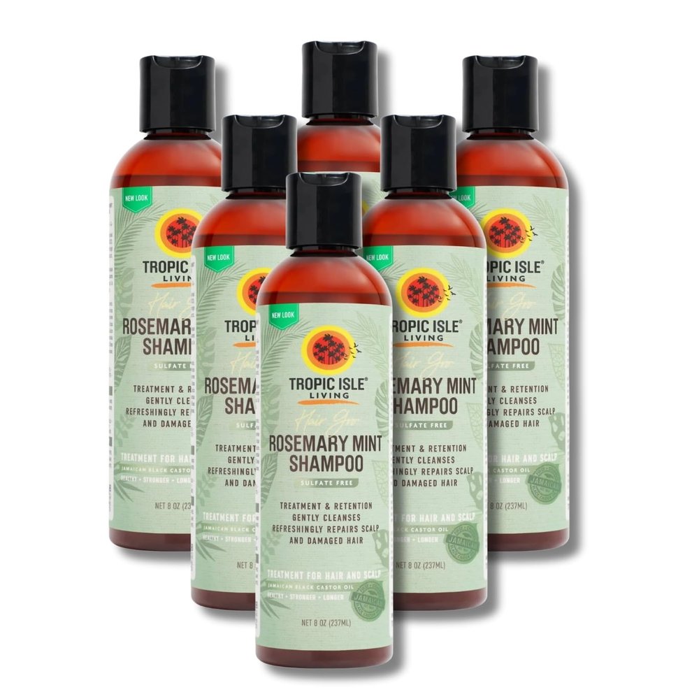 6x Hair Gro Rosemary Mint Shampoo 8oz by Tropical Isle Living Gently Cleanses, Repairs and Nourishes with Mint, Aloe Vera & Shea Oil for All Hair Types Gift Set (7 Items)