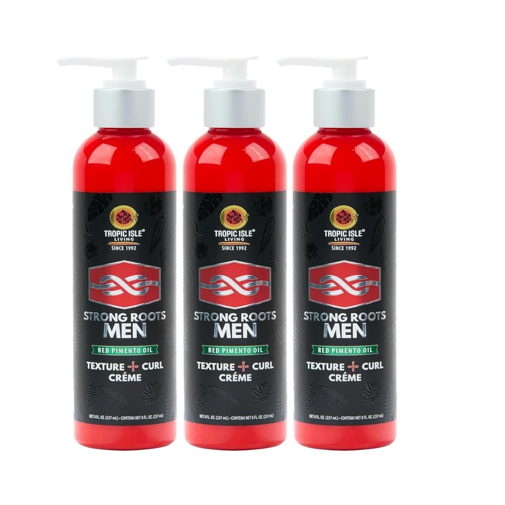 Tropic Isle Living Basset Curl Cream For Men 3x Strong RootsMen Texture + CurlCrme 8 oz Bundle with Jamaican Black Castor Oil and Red Pimento Flexible Hold, Curl Definition Gift Set (3 Items)