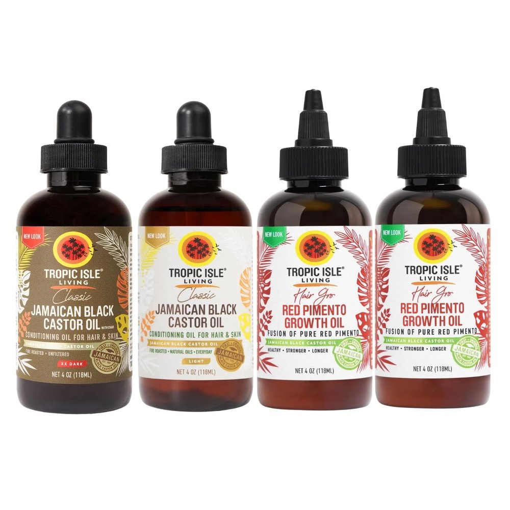 Castor Oil  Jamaican Black Castor-Oil XX Dark Bundle with Light Blend and 2x Strong Roots Red Pimento Hair Growth Oil  Castor-Oil Hair & Scalp Support, Organic Blend  Gift Set (4 Items)