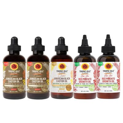 Castor Oil 2x Jamaican Black Castor-Oil XX Dark Bundle with Light Blend and 2x Red Pimento Hair Growth Oil Castor-Oil for Scalp, Hair Moisture & Conditioning Support Gift Set (5 Items)