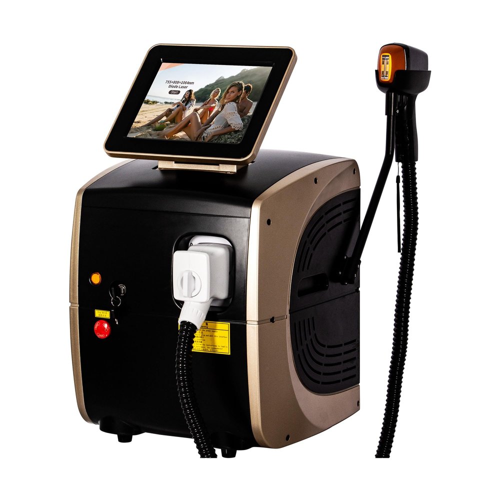 Professional hair removal machine  Triple wavelengths of 808nm/755nm/1064nm for long-term reduction of facial and body hair. Features a cooling function and is suitable for both home and salon use.