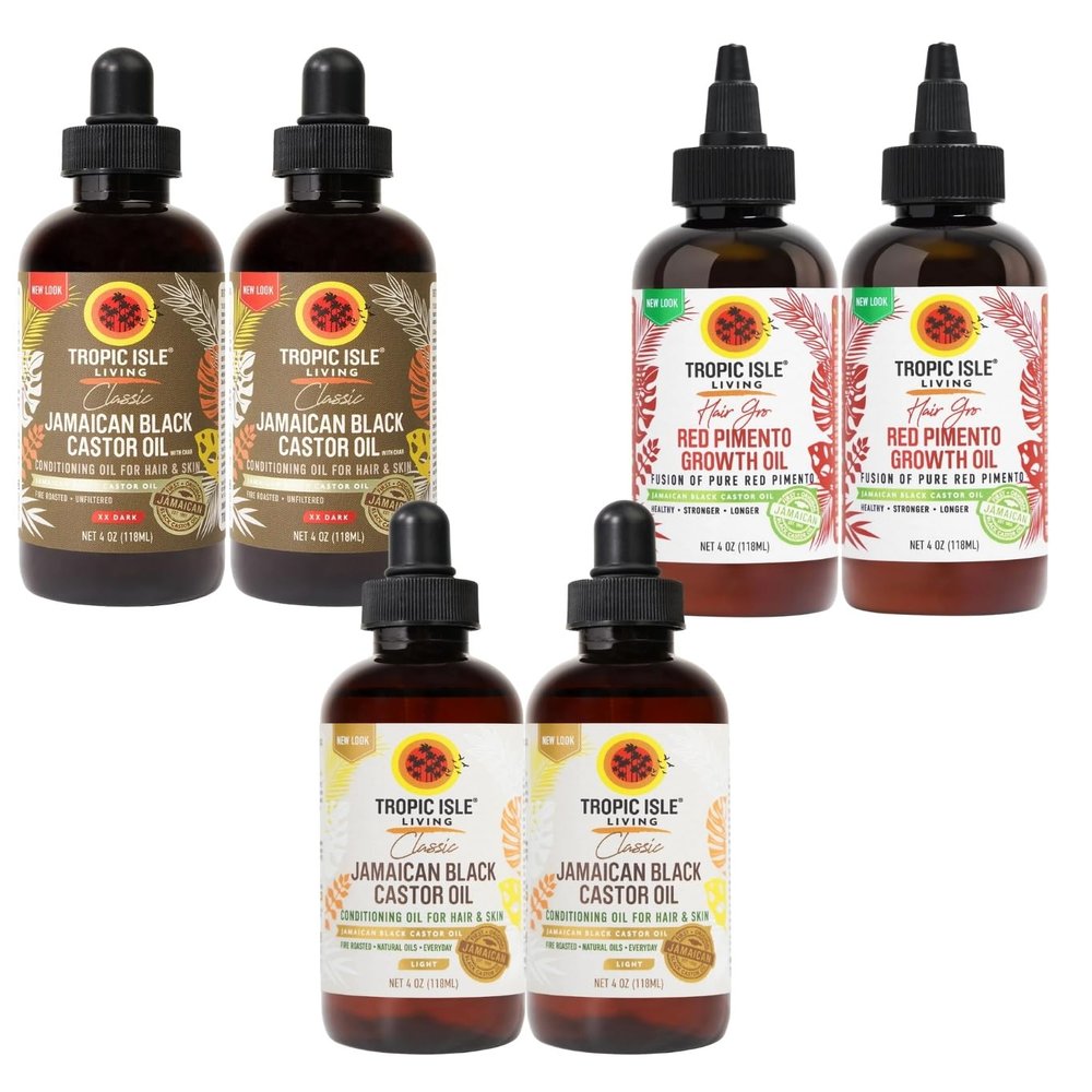 Castor Oil for Hair Growth 2x Jamaican Black Castor-Oil XX Dark Bundle with 2 Light Blend and 2x Red Pimento Oils Hair & Scalp Oil Variety for Daily Use, Moisture & Root Care Gift Set (6 Items)