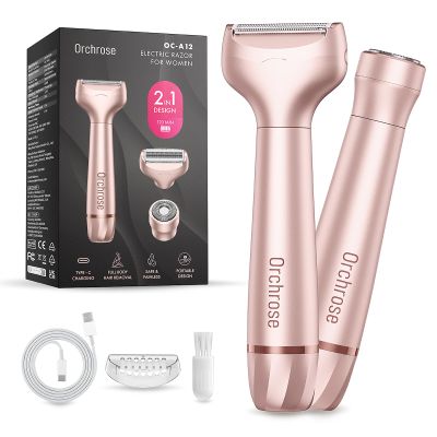 Orchrose Electric Razor for Women Body: Rechargeable Painless Electric Shaver for Bikini Face Body Legs Underarms - Portable for Travel (Rose Gold)