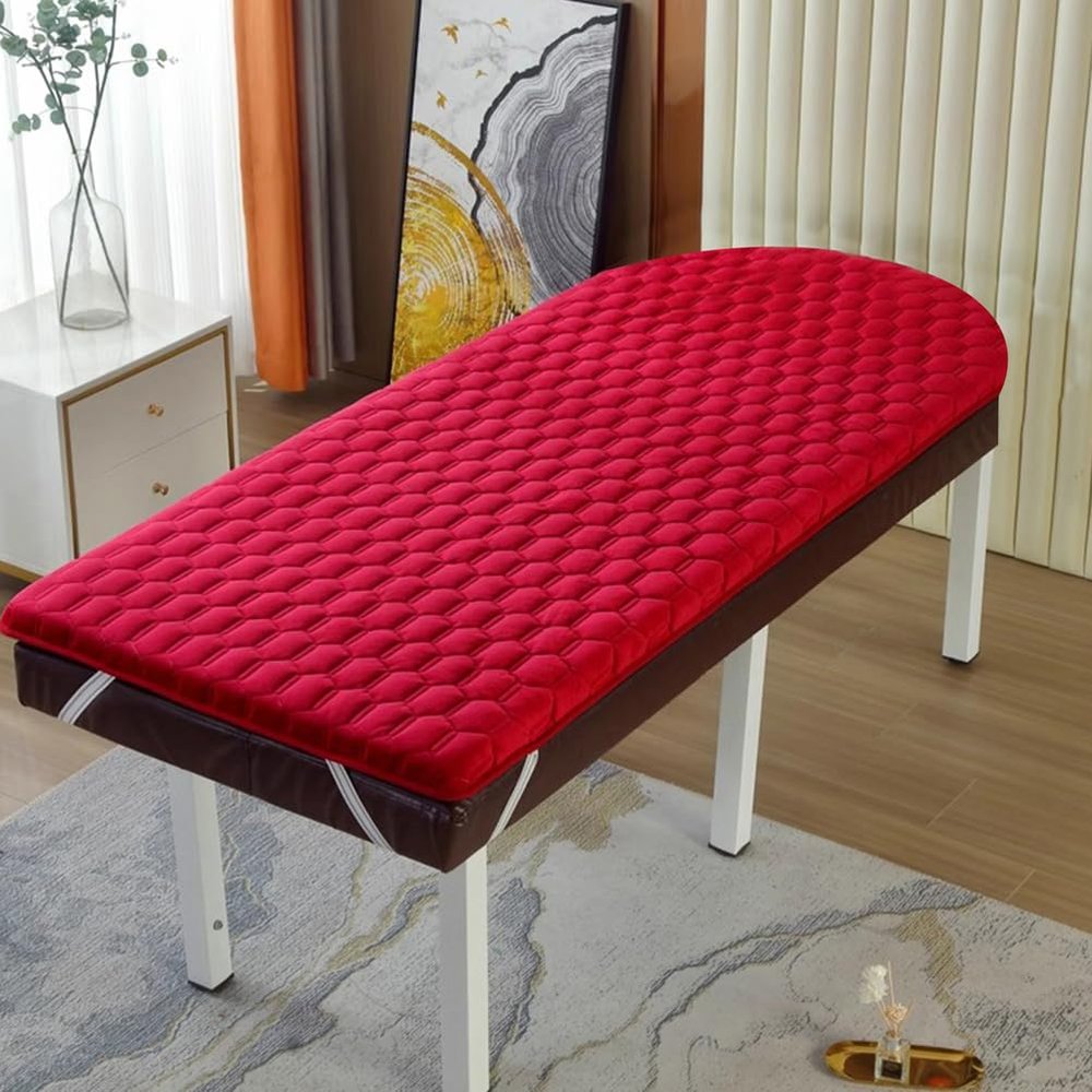 LDLCYCN Red(r),185 * 70cm, Memory Foam Thick 5Cm Massage Table Mattress Topper with Elastic Band Spa Bed Pad Without Face Hole Lash Bed Topper for Beauty Salon Spa Square Round Trapezoidal Head