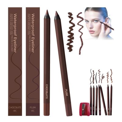 Chocolate And Plum Eyeliner Duo, 24 HR Waterproof Eyeliner Duo Sharpenable Eye Pencil, 2 in 1 Eye Liner and Eyebrow, Smudge Proof, Long Wear, Waterproof, Smooth & Easy to Color (Chocolate + Plum)
