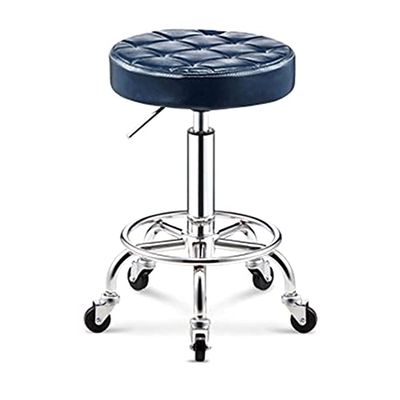 Adjustable Hydraulic Rolling Salon Stool with Wheels, PU Leather Bar Stool for Office, Tattoo, Facial Spa - Comfortable Footrest, Available in Blue and Black