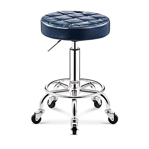 Adjustable Hydraulic Rolling Salon Stool with Wheels, PU Leather Bar Stool for Office, Tattoo, Facial Spa - Comfortable Footrest, Available in Blue and Black