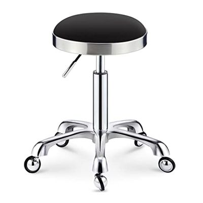 440 lb Load-Bearing Rolling Stool - Adjustable Height Swivel Chair with Quiet Wheels, Round Design, Perfect for Work or Home Use, High Foot Pulley Stool