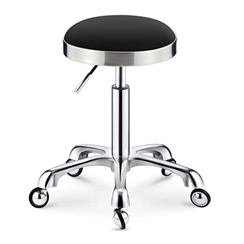 440 lb Load-Bearing Rolling Stool - Adjustable Height Swivel Chair with Quiet Wheels, Round Design, Perfect for Work or Home Use, High Foot Pulley Stool