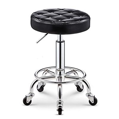 Adjustable Rolling Swivel Stool with Wheels, PU Leather Bar Stool for Office & Salon, Hydraulic Gas Lift, Footrest, Spa & Hairdressing Stool - Blue/Brown