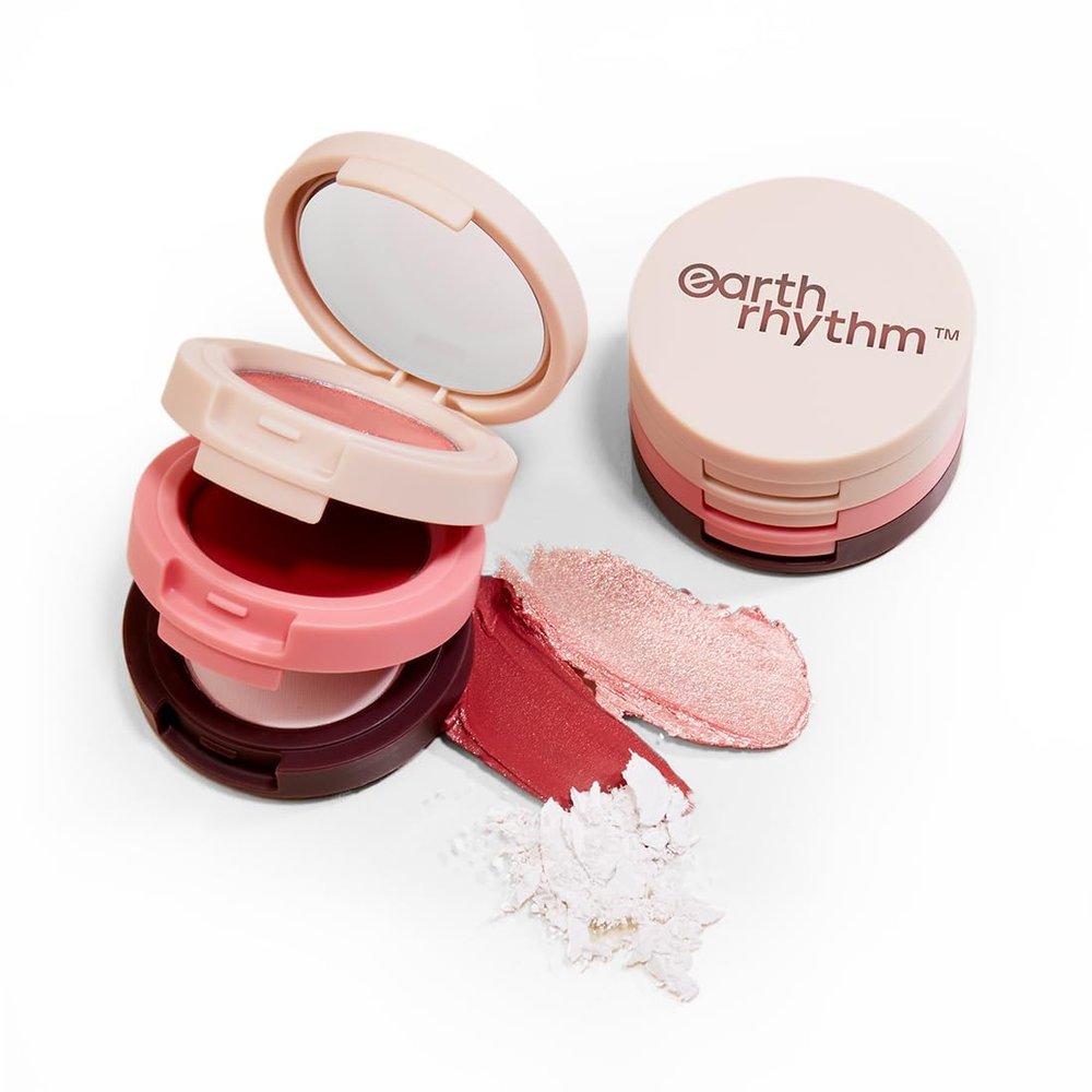 Earth-Rhythm Dab Set Go 3-in-1 Face Palette With Eyeshadow, Lip & Cheek Tint & Mattifying Face Powder, For Everday Makeup, Highly Pigmented (Cosmopolitan)