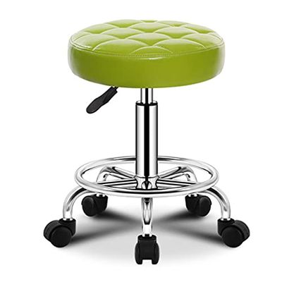 Adjustable Rolling Swivel Counter Stools with Thick Seat Padding, PU Leather Salon Spa Stool on 5 Wheels, Ergonomic Design for Home & Commercial Use - Black & Yellow