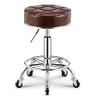 Adjustable Round Rolling Swivel Stool with Wheels, Comfortable PU Leather Seat, Footrest, Ideal for Office, Salon, Spa, Hairdressing, Shop - Brown (Gold) view 1