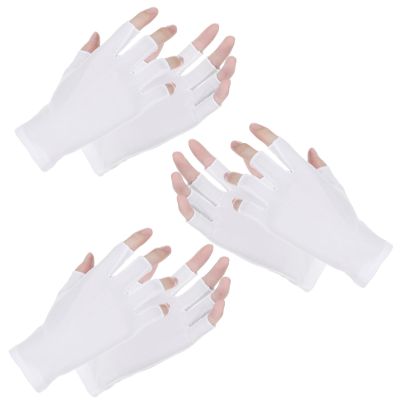 3 Pairs Cotton Gloves for Dry Hands Sleeping, White Thin Fingerless Cotton Moisturizing Gloves Overnight for Dry Hands, Without Fingertips Design Touchscreen-Friendly, Moisturizing & Spa for Sleeping