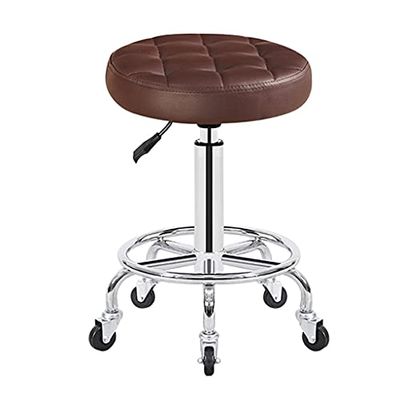 Adjustable Rolling Swivel Stool with PU Leather Seat, Height-Adjustable Office Chair on Wheels, Hydraulic Drafting Stool for Medical, Spa, Salon, Tattoo - Blue/Red