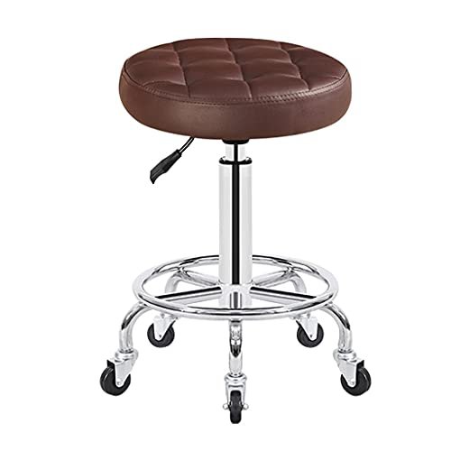 Adjustable Rolling Swivel Stool with PU Leather Seat, Height-Adjustable Office Chair on Wheels, Hydraulic Drafting Stool for Medical, Spa, Salon, Tattoo - Blue/Red
