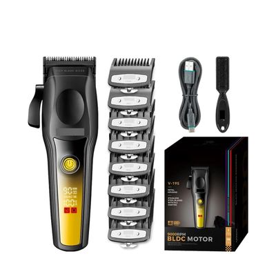 High end Hair Clipper Metal Body Titanium Alloy Sharp Blade Trimmer LCD Intelligent Digital Shaving Machine V-195(Gold)