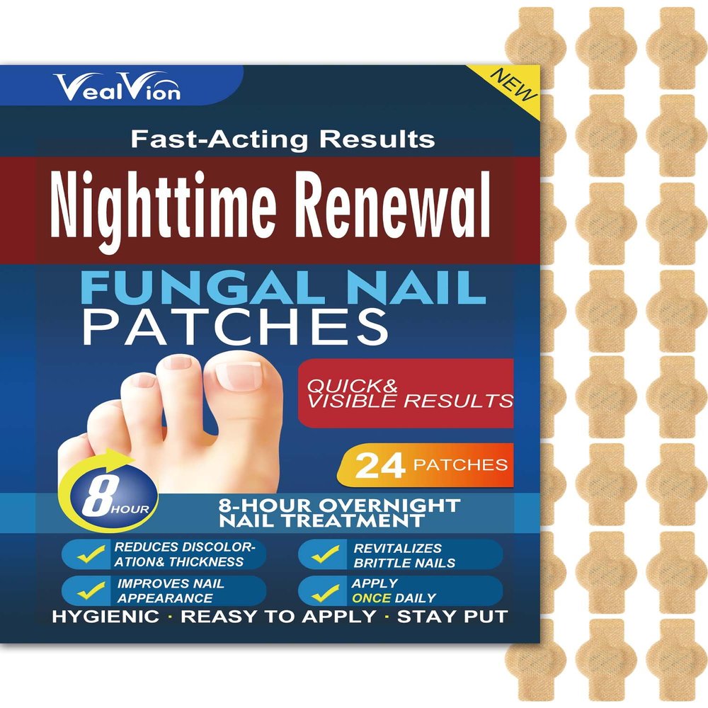 Nail Patches Toenail Treatment Extra Strength 8-Hour Overnight Nail Fast Acting Repair Effortless Hydrogel Nail Care and Repair for Damaged Nails Overnight Renewal for Men and Women (24, Medium)
